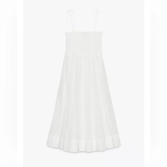 ZARA White 100% Cotton Midi Dress, Size S, NWT - Picture 2 of 5